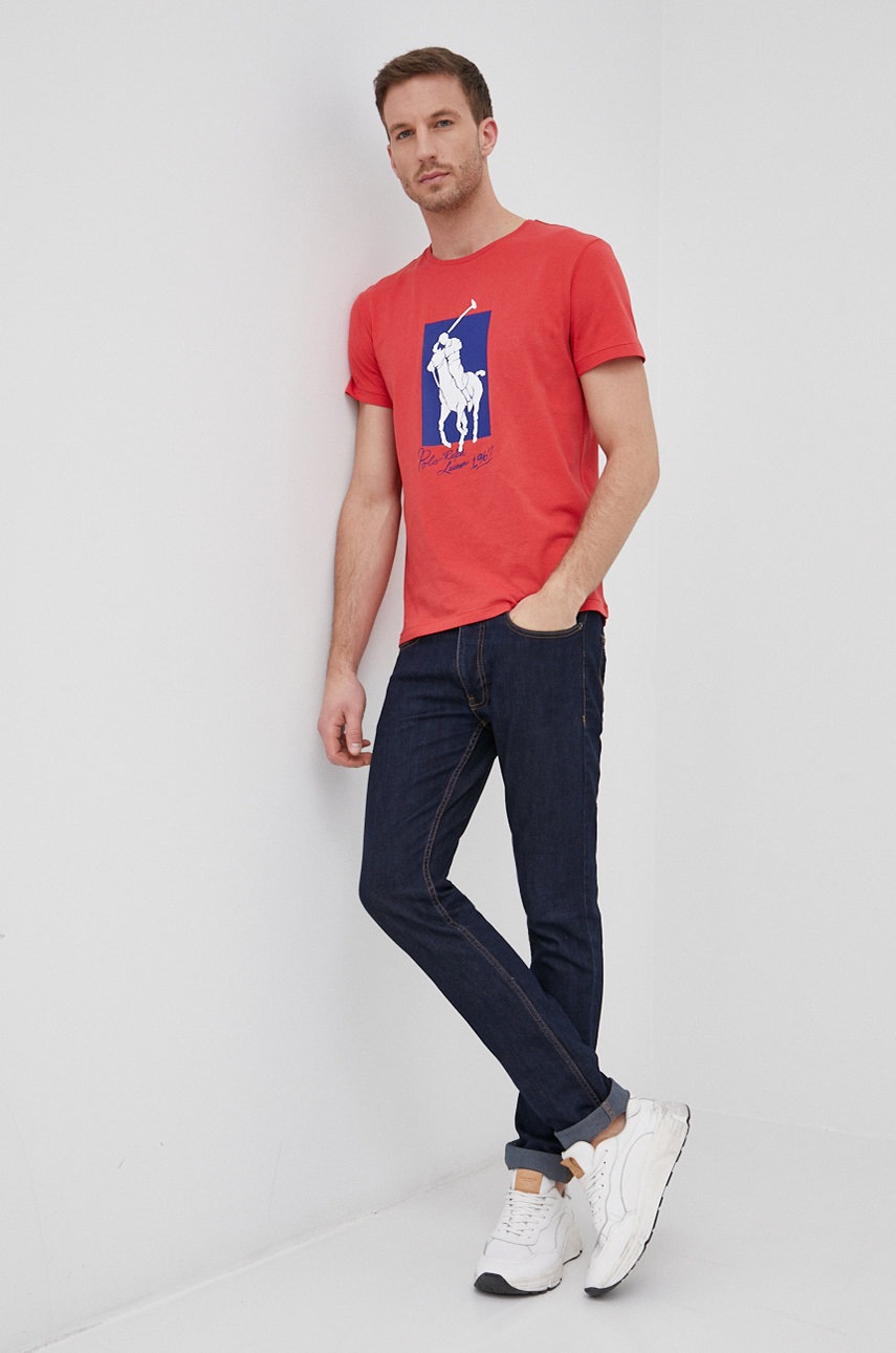 

Памучна тениска Polo Ralph Lauren в червено с принт, Червен