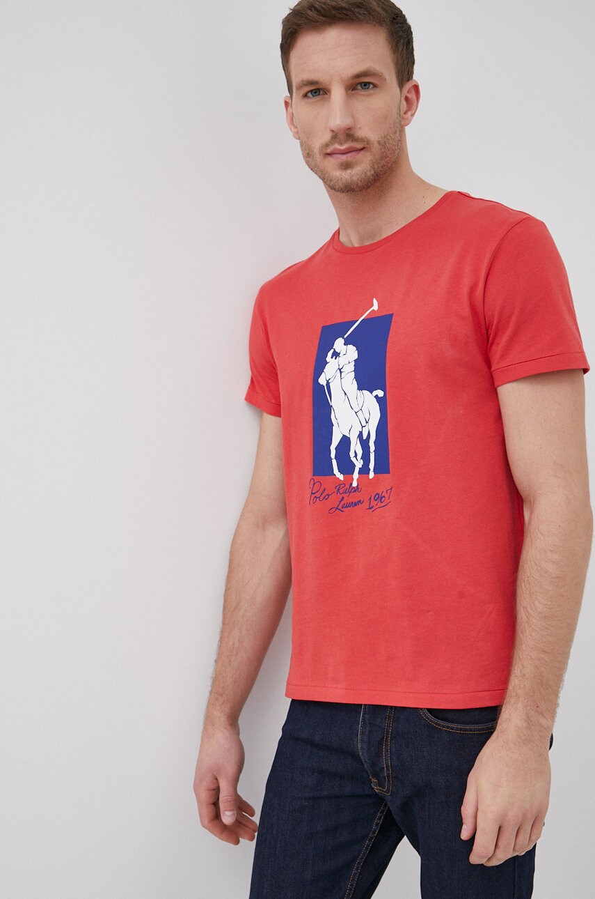 

Хлопковая футболка Polo Ralph Lauren цвет красный с принтом