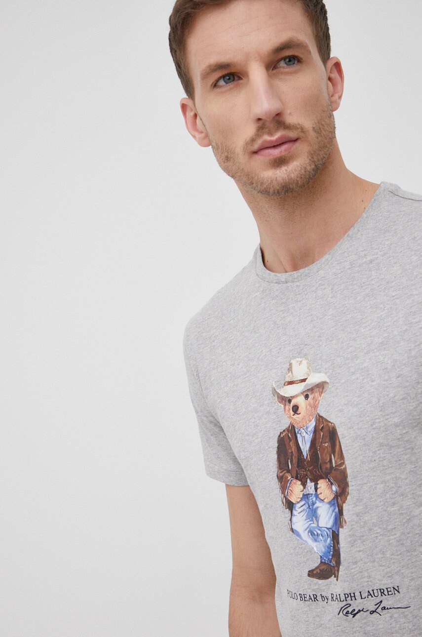 

Памучна тениска Polo Ralph Lauren в меланж на сиво, Сив