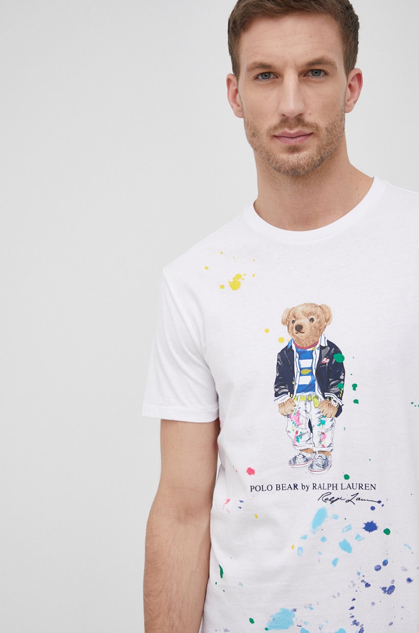 

Памучна тениска Polo Ralph Lauren в бяло с принт, Бял