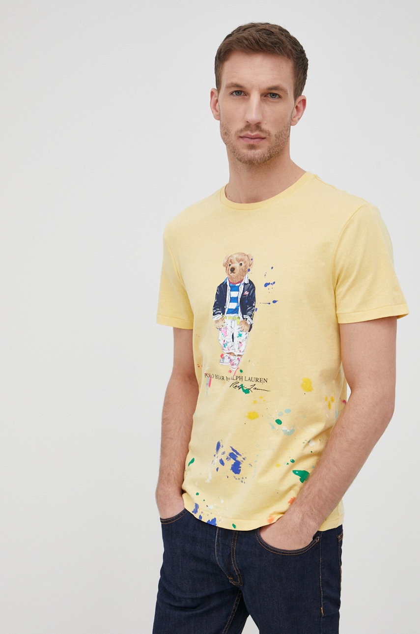 

Памучна тениска Polo Ralph Lauren в жълто с принт, Жълт