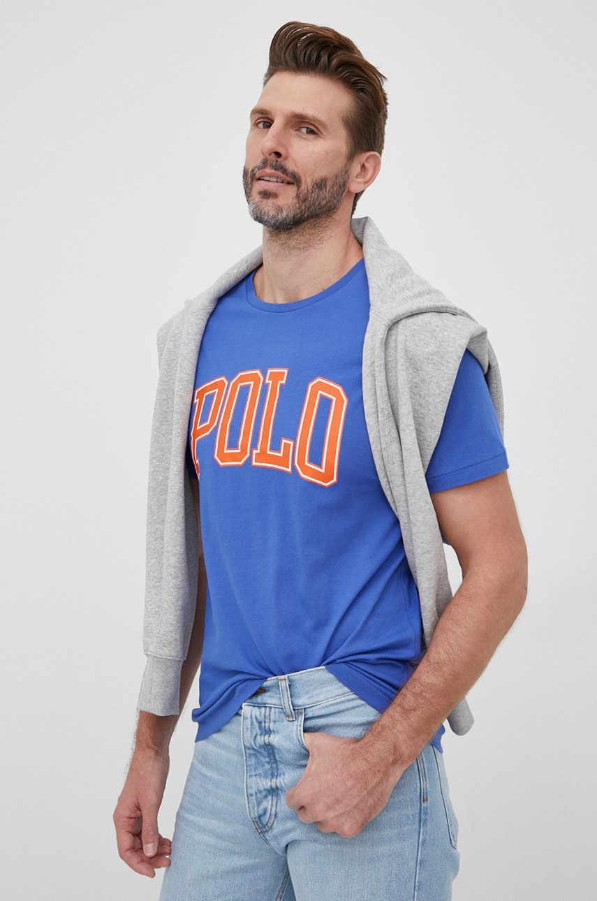 

Памучна тениска Polo Ralph Lauren с принт, Син