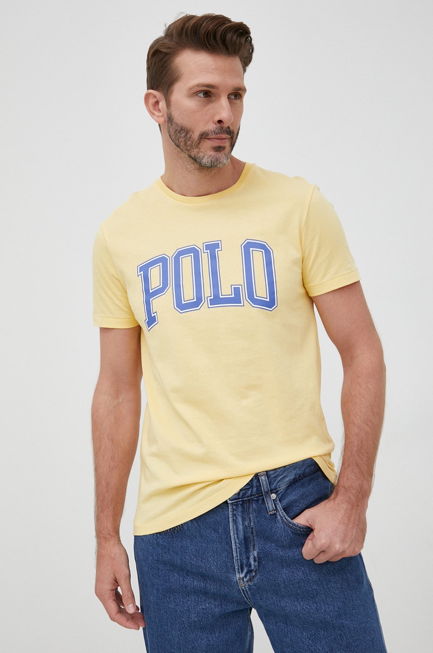 

Памучна тениска Polo Ralph Lauren в жълто с принт, Жълт