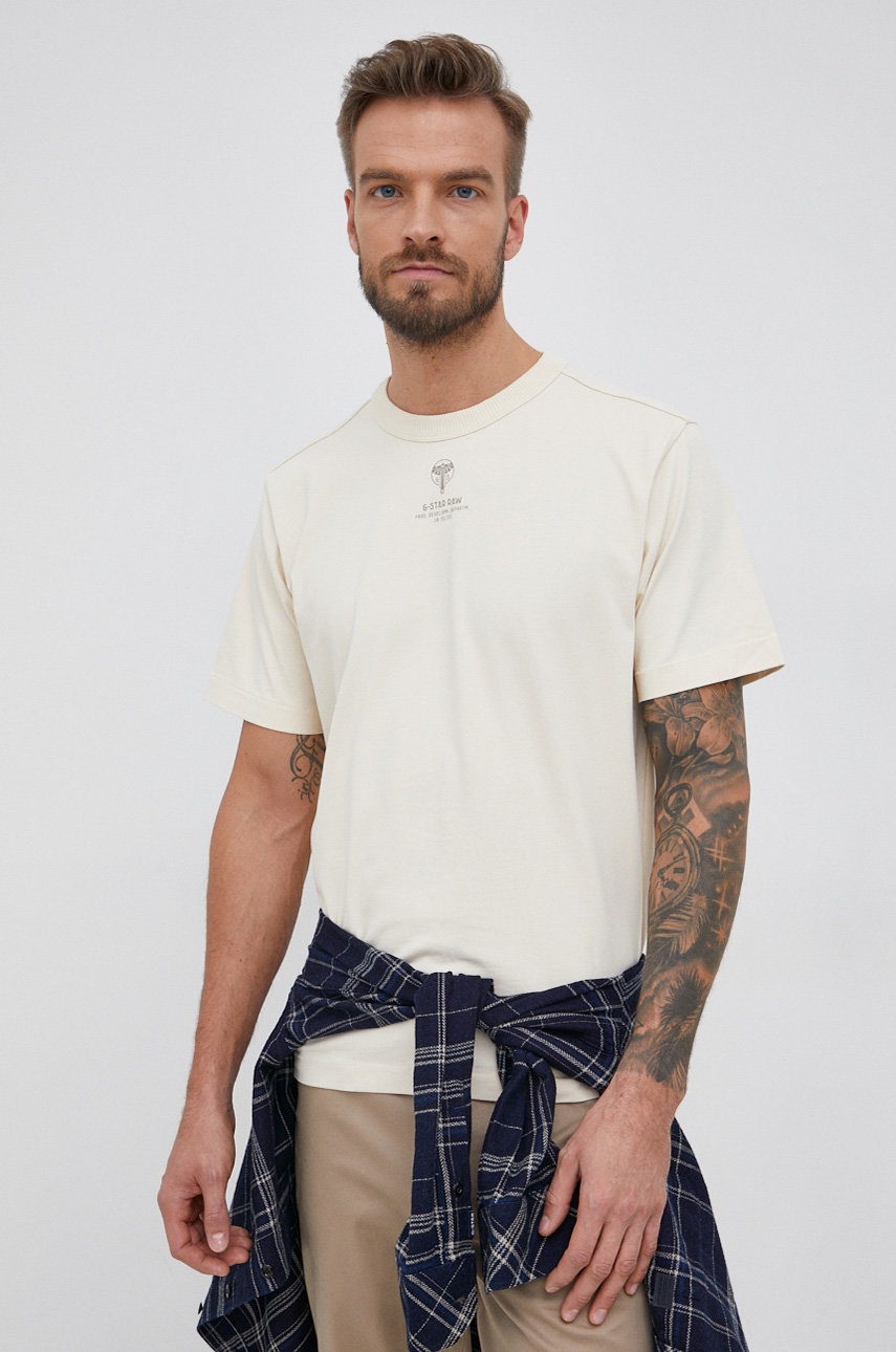 

Памучна тениска G-Star Raw в бежово с изчистен дизайн, Бежов