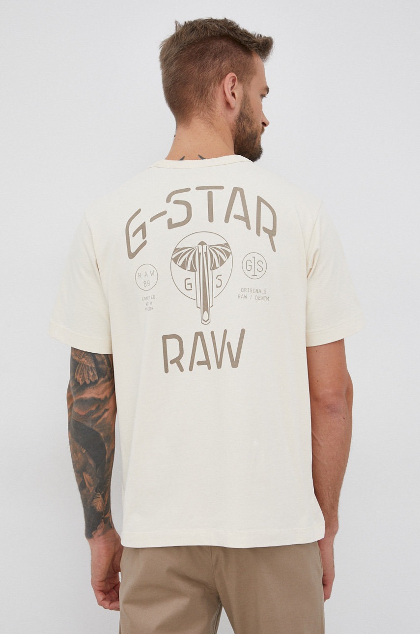 

Бавовняна футболка G-Star Raw колір бежевий гладкий