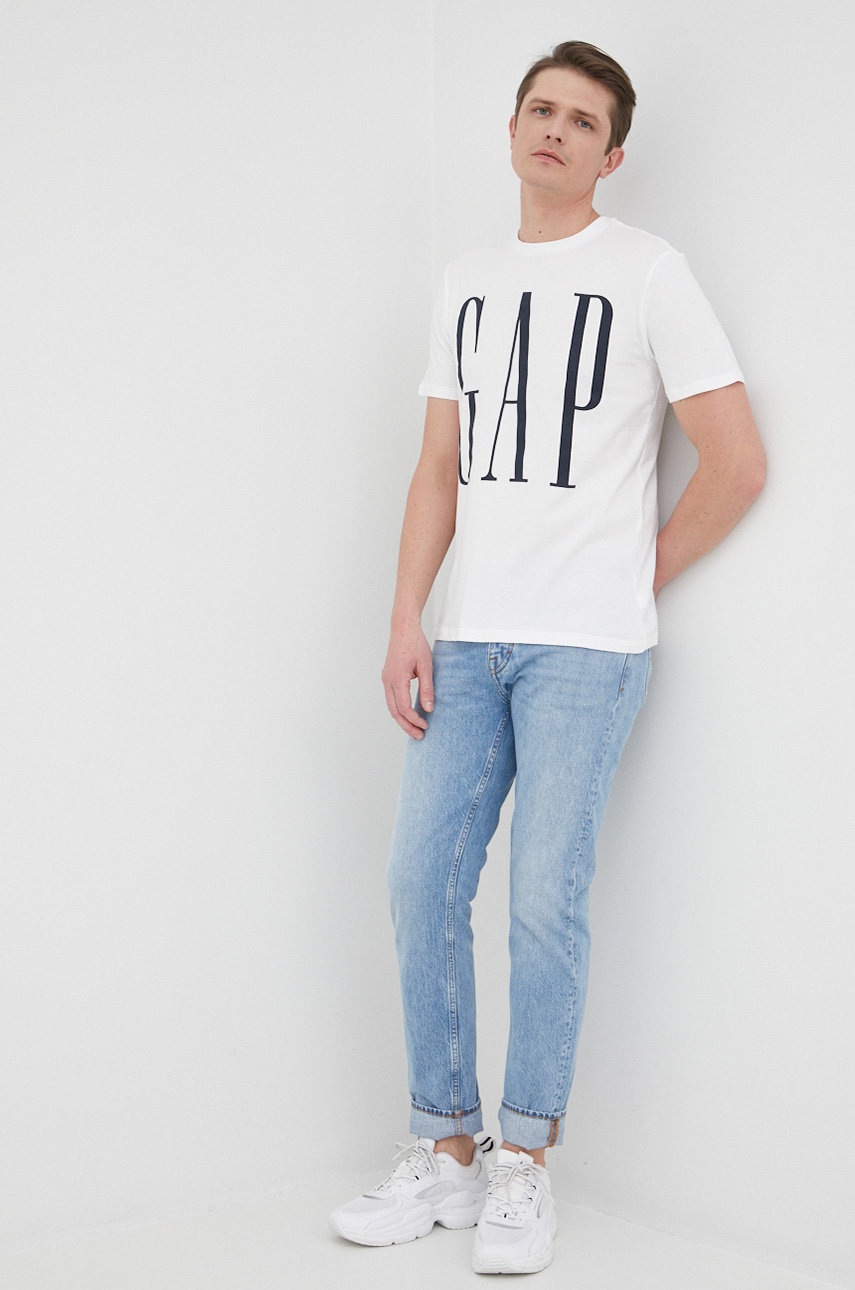 

Памучна тениска GAP в бяло с принт, Бял