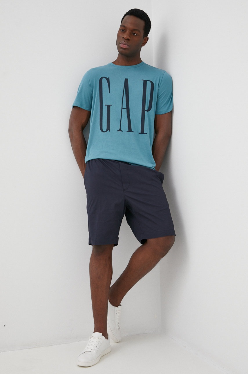 

Памучна тениска GAP в тюркоазено с принт, Тюркоазен