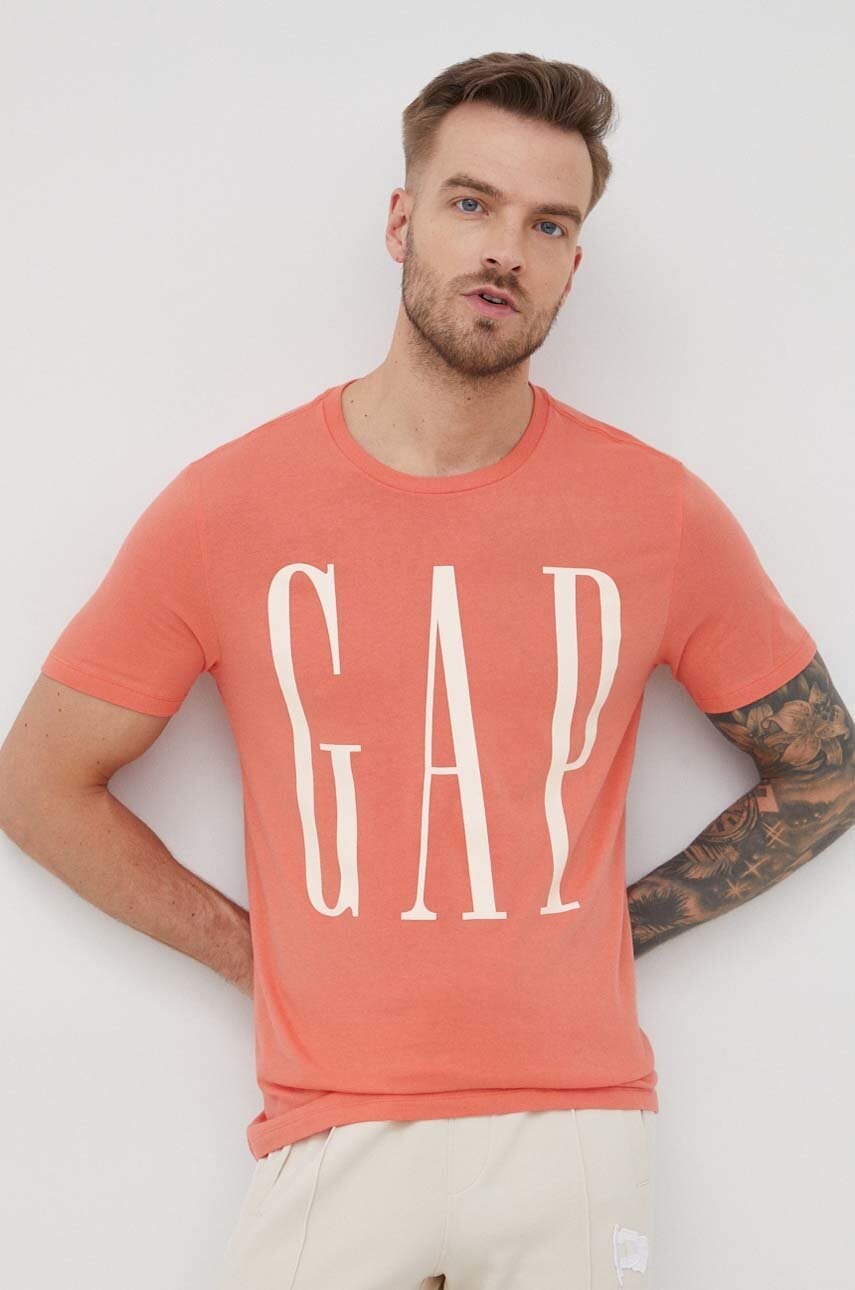 Gap tricou din bumbac culoarea portocaliu, cu imprimeu