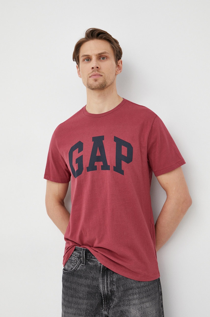 

Памучна тениска GAP в бордо с принт