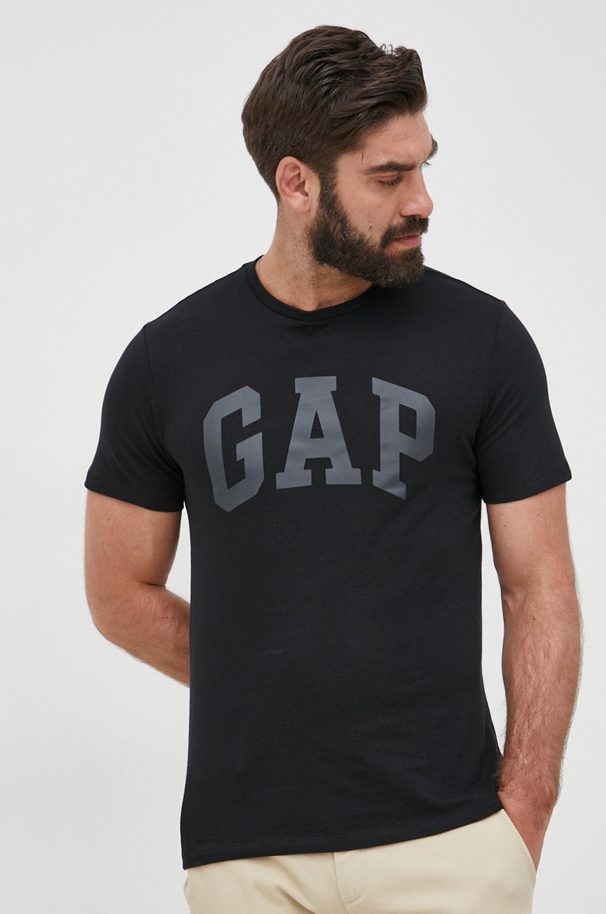 

Памучна тениска GAP в черно с принт, Черен