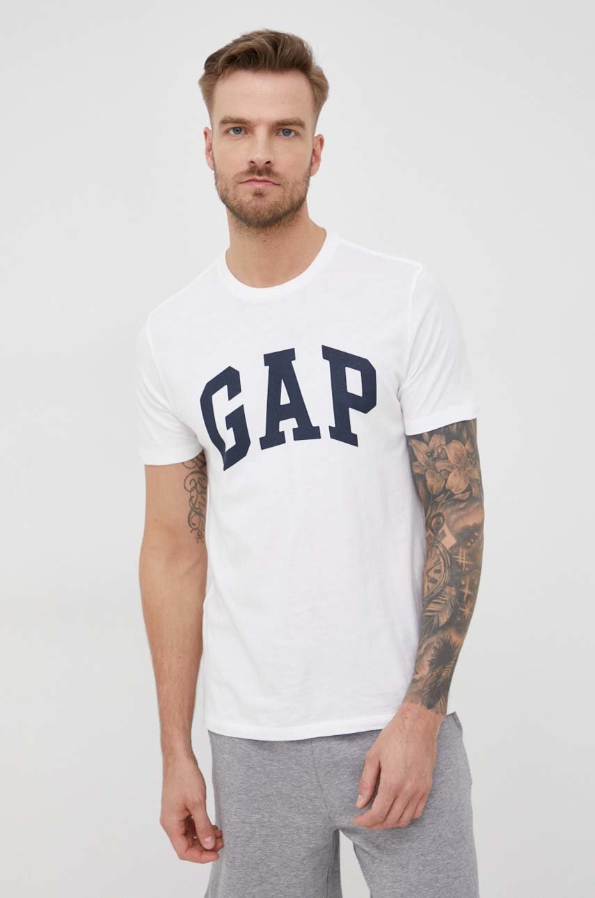 

Памучна тениска GAP в бяло с принт, Бял