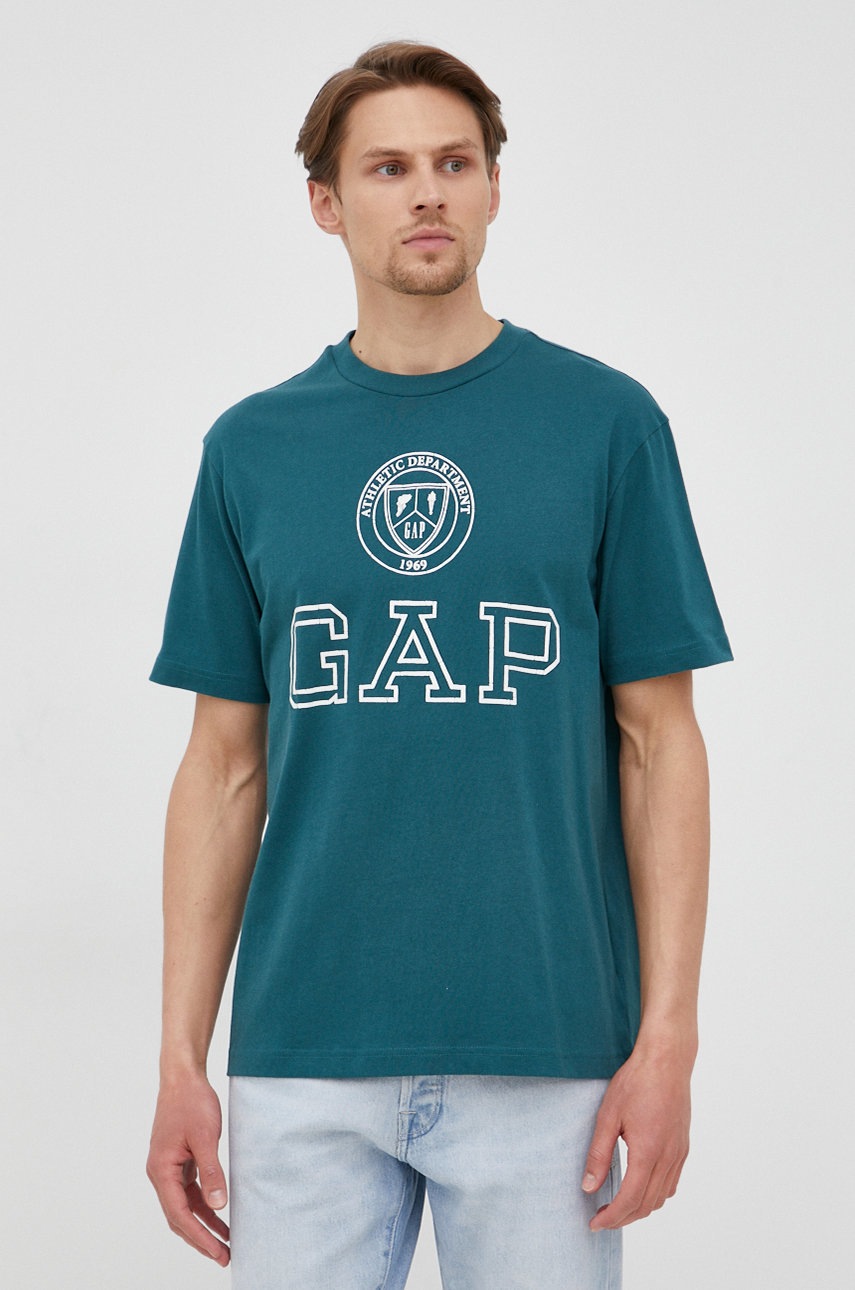 

Памучна тениска GAP в зелено с принт, Зелен