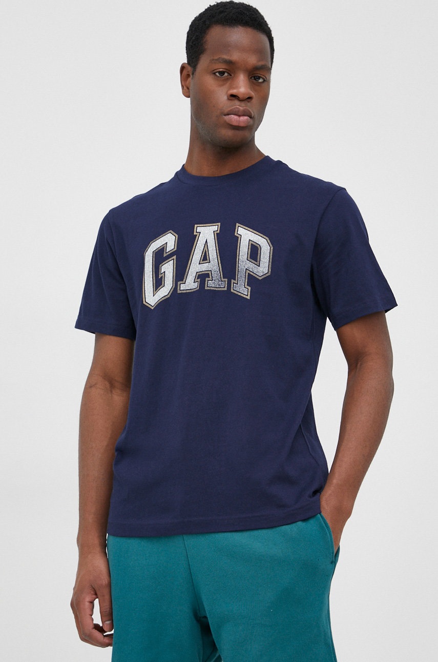 

Памучна тениска GAP в тъмносиньо с принт, Тъмносин