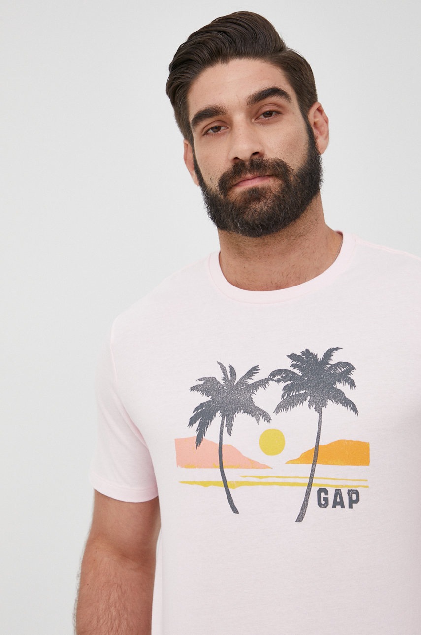 

Памучна тениска GAP в розово с принт, Розов