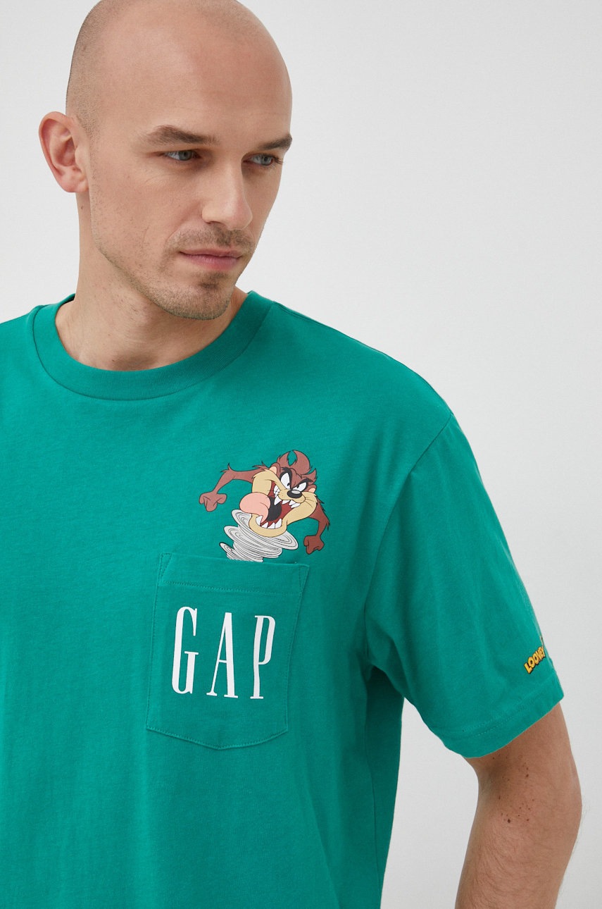 

Памучна тениска GAP в зелено с принт, Зелен