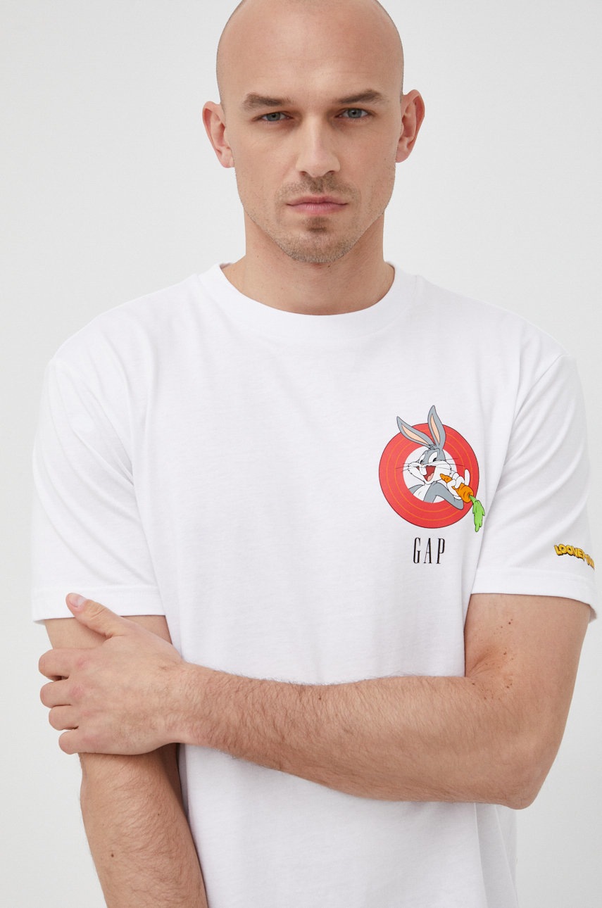 

Памучна тениска GAP в бяло с принт, Бял