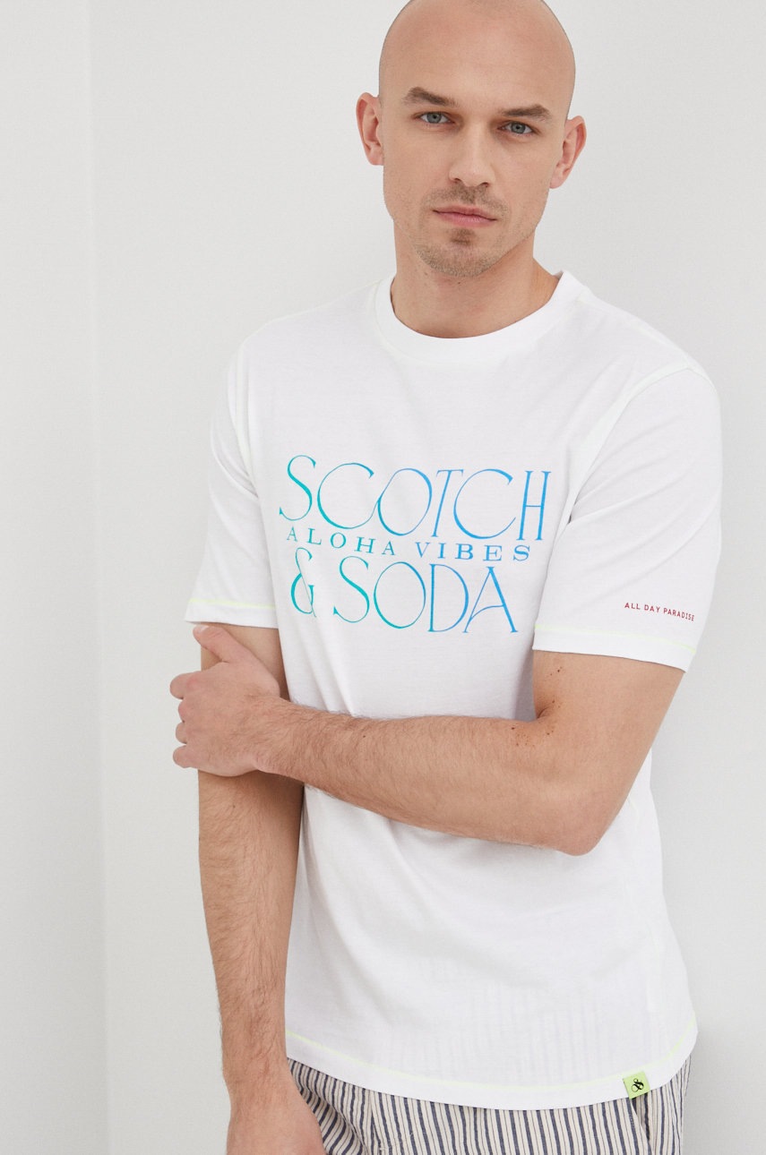 

Бавовняна футболка Scotch & Soda колір білий з принтом