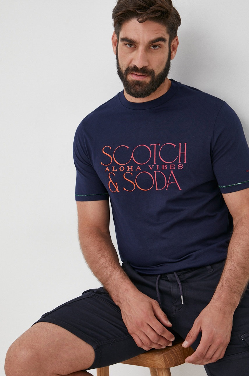 

Памучна тениска Scotch & Soda в тъмносиньо с принт, Тъмносин