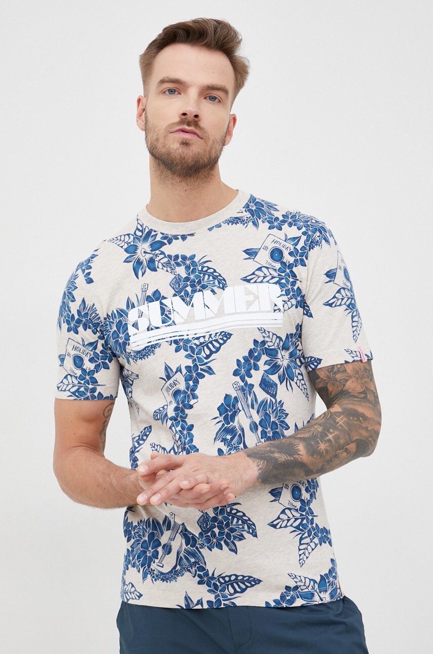 Scotch & soda tricou din bumbac culoarea bej, melanj