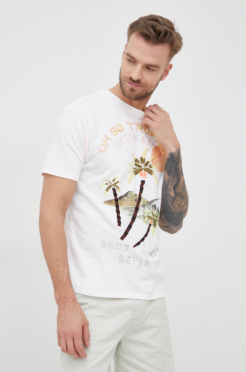 

Памучна тениска Scotch & Soda в бяло с апликация, Бял