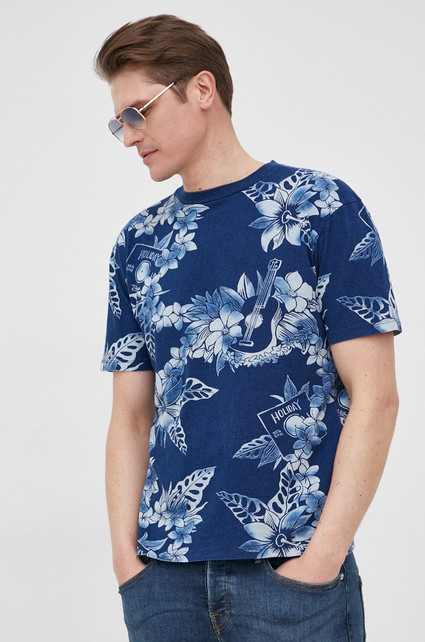 

Памучна тениска Scotch & Soda в тъмносиньо с десен, Тъмносин