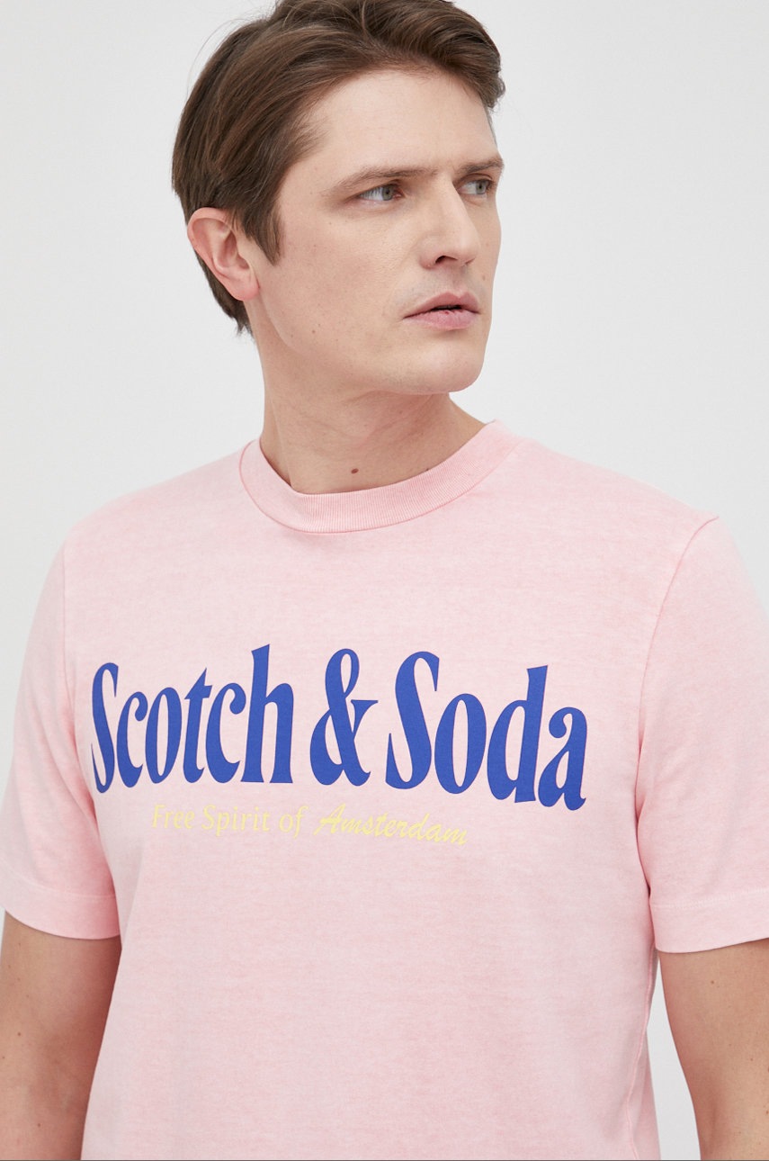 

Памучна тениска Scotch & Soda в розово с принт, Розов