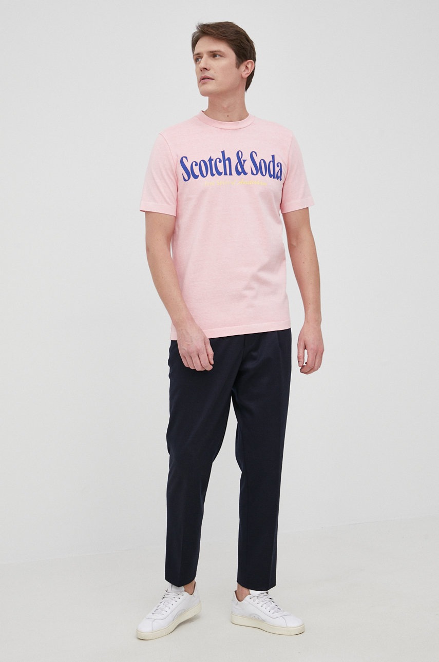 

Хлопковая футболка Scotch & Soda цвет розовый с принтом