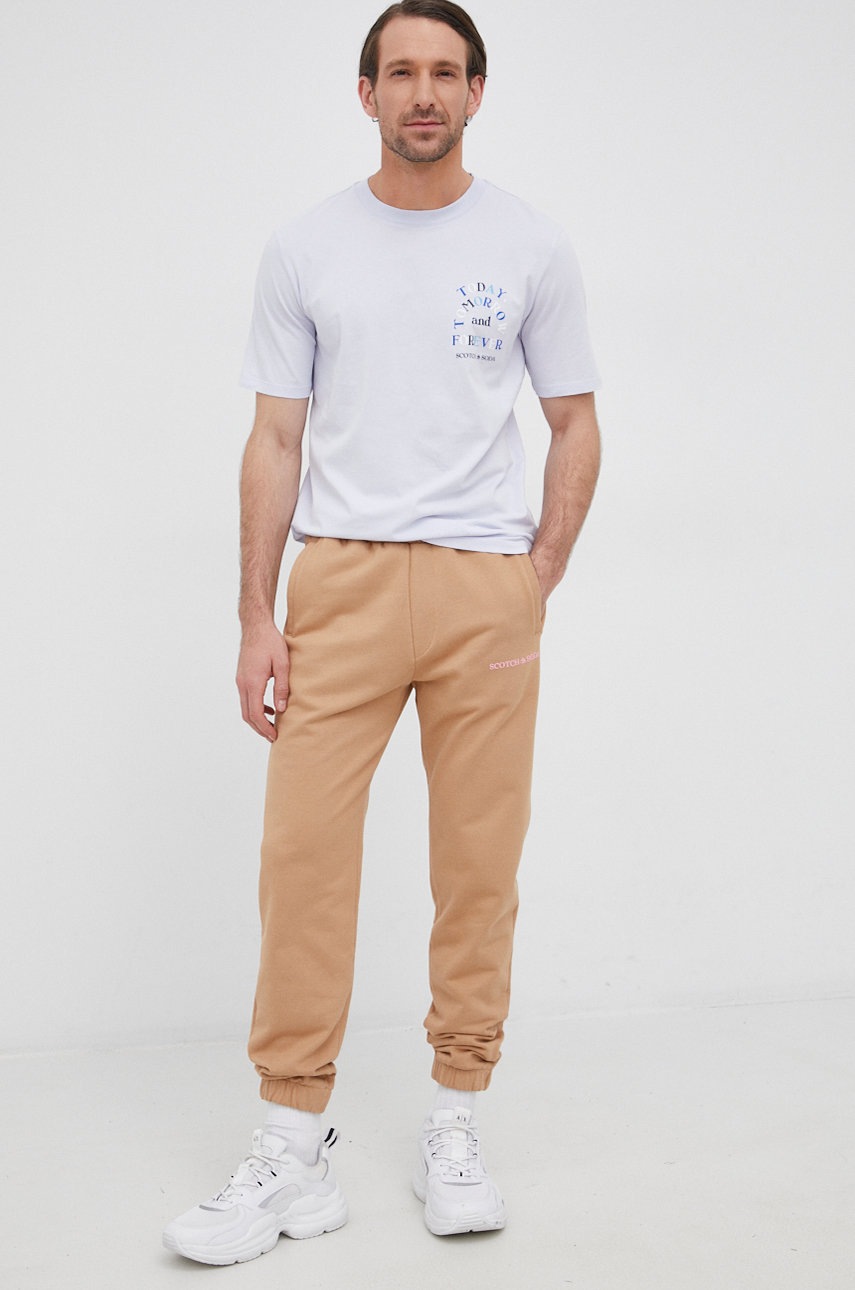 

Хлопковая футболка Scotch & Soda цвет розовый с принтом