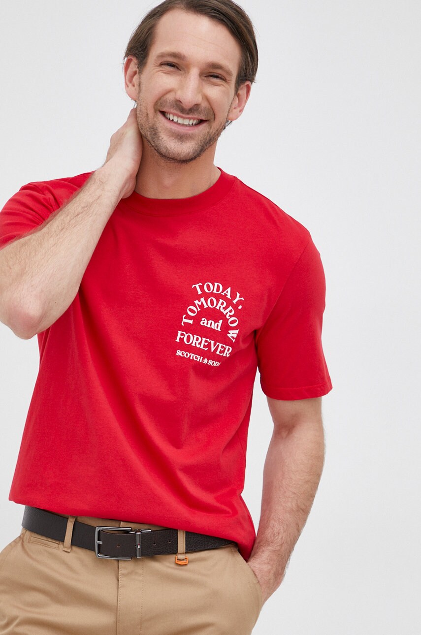 Scotch & soda tricou din bumbac culoarea rosu, cu imprimeu