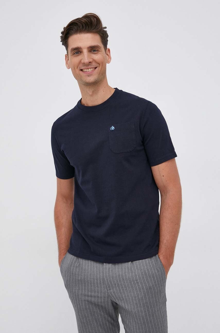 Scotch & soda tricou din bumbac culoarea albastru marin, material neted