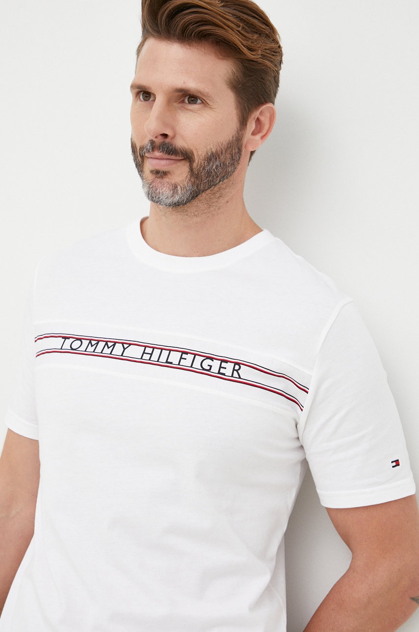 

Памучна тениска Tommy Hilfiger в бяло меланж на, Бял