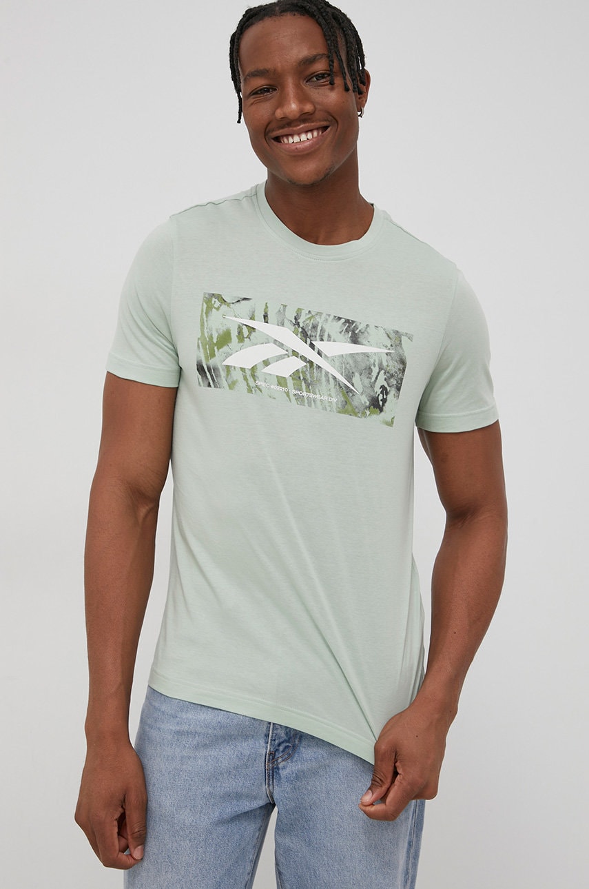 Reebok tricou din bumbac culoarea verde, cu imprimeu