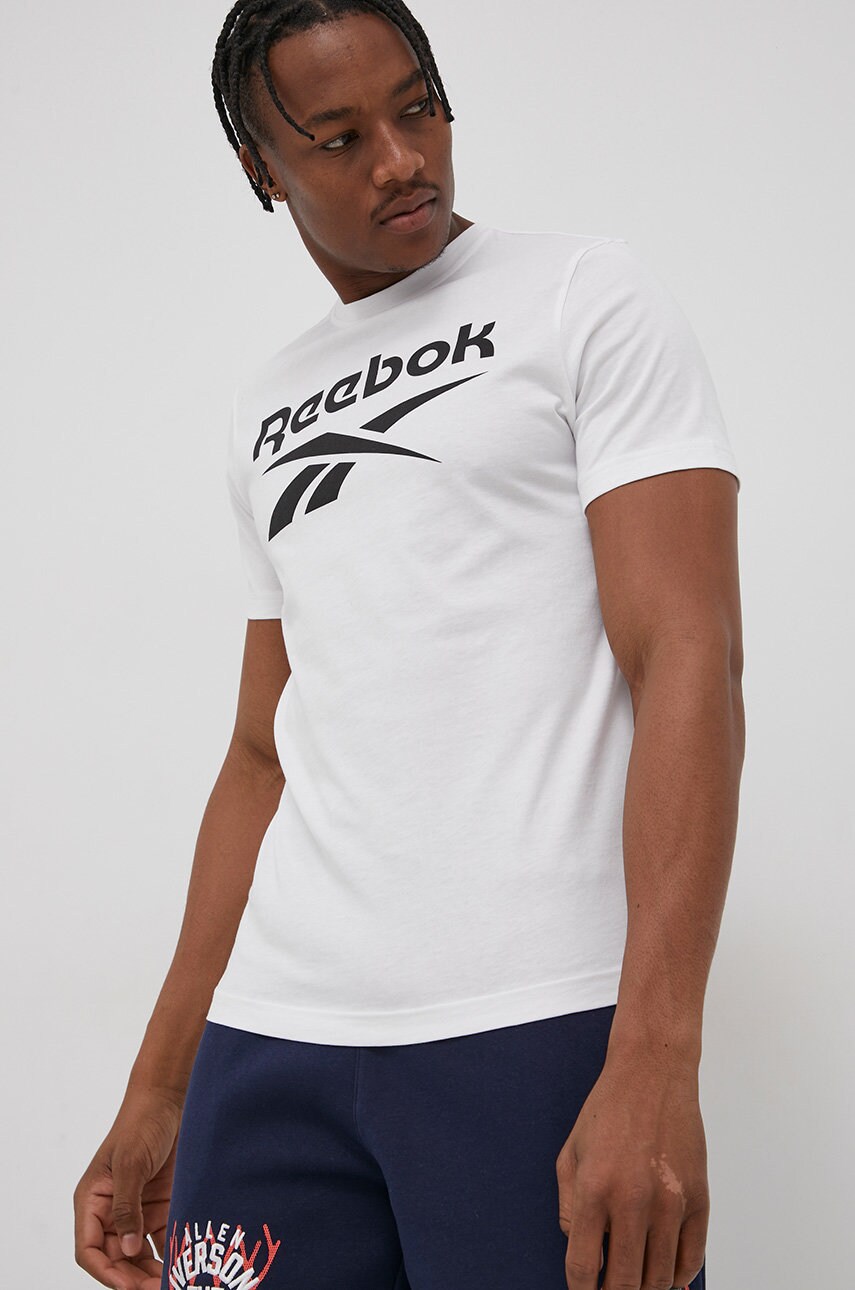 Reebok tricou din bumbac hd4218 culoarea alb, cu imprimeu