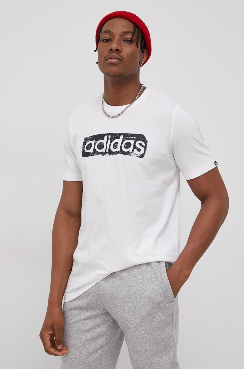 Adidas tricou din bumbac culoarea alb, cu imprimeu