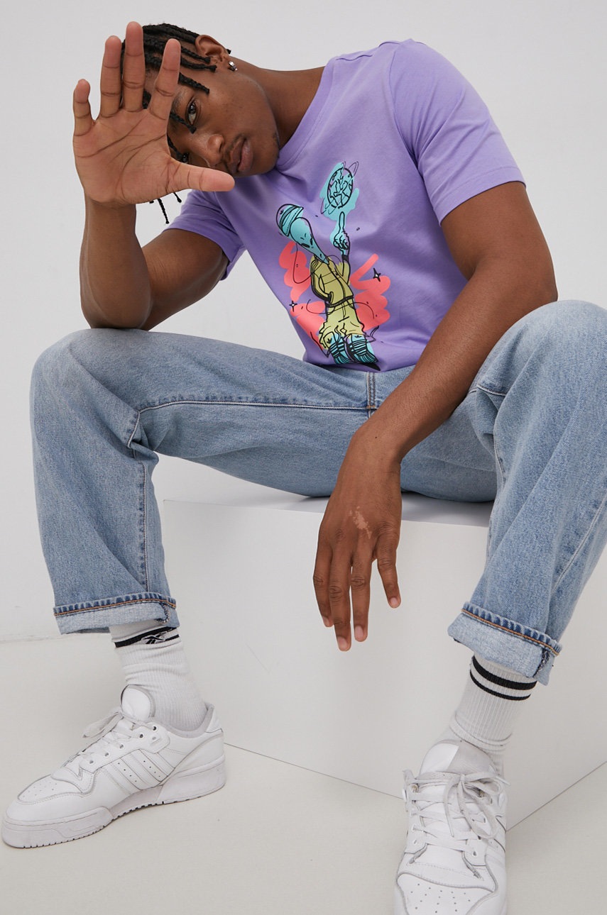 

Памучна тениска adidas Originals в лилаво с принт, Виолетов