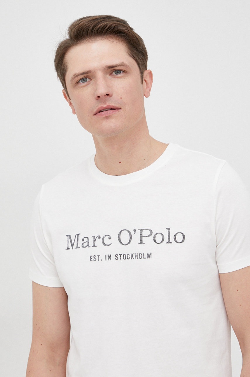 

Памучна тениска Marc O'Polo в бяло с принт, Бял