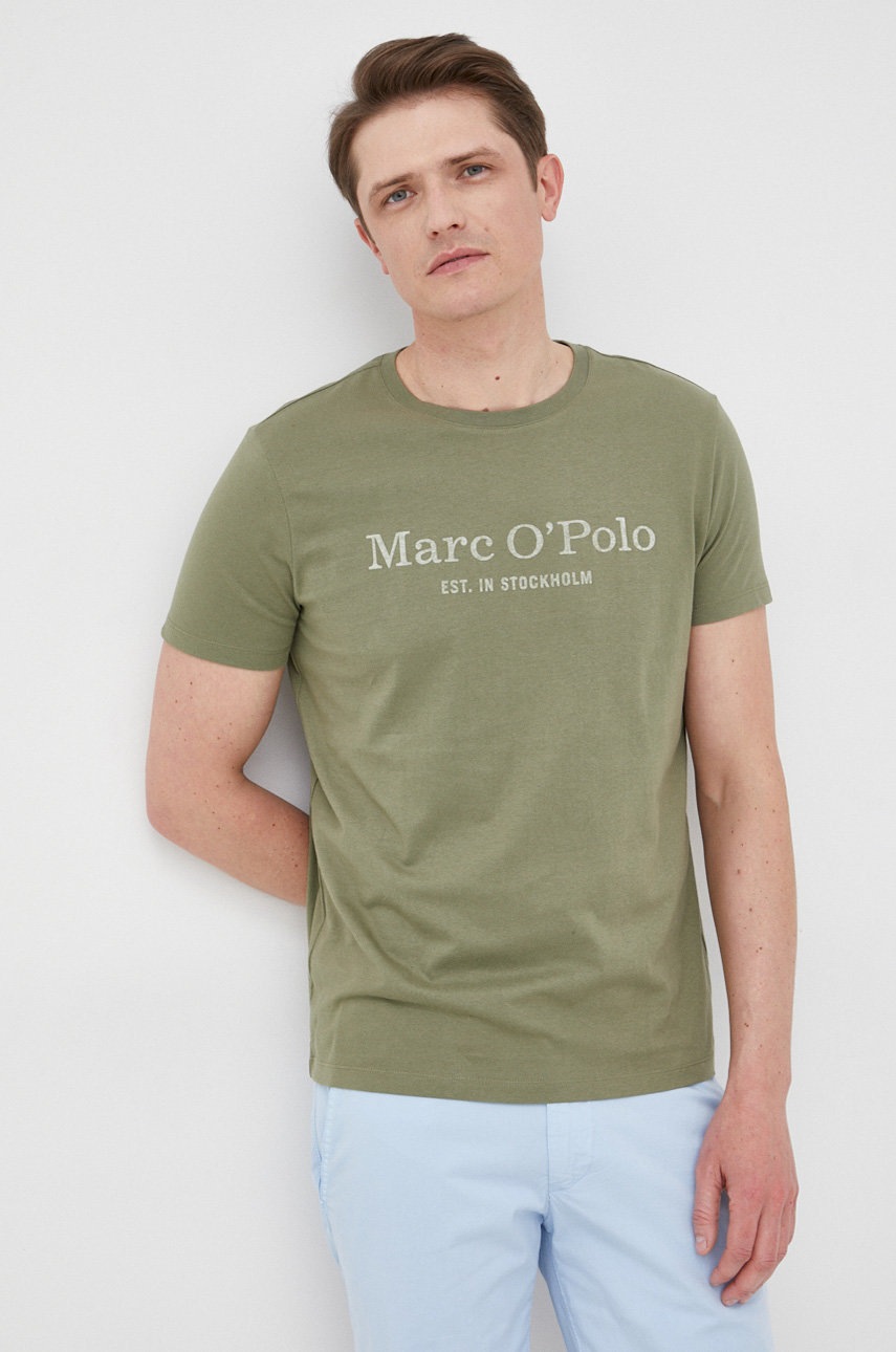 

Памучна тениска Marc O'Polo в зелено с принт, Зелен