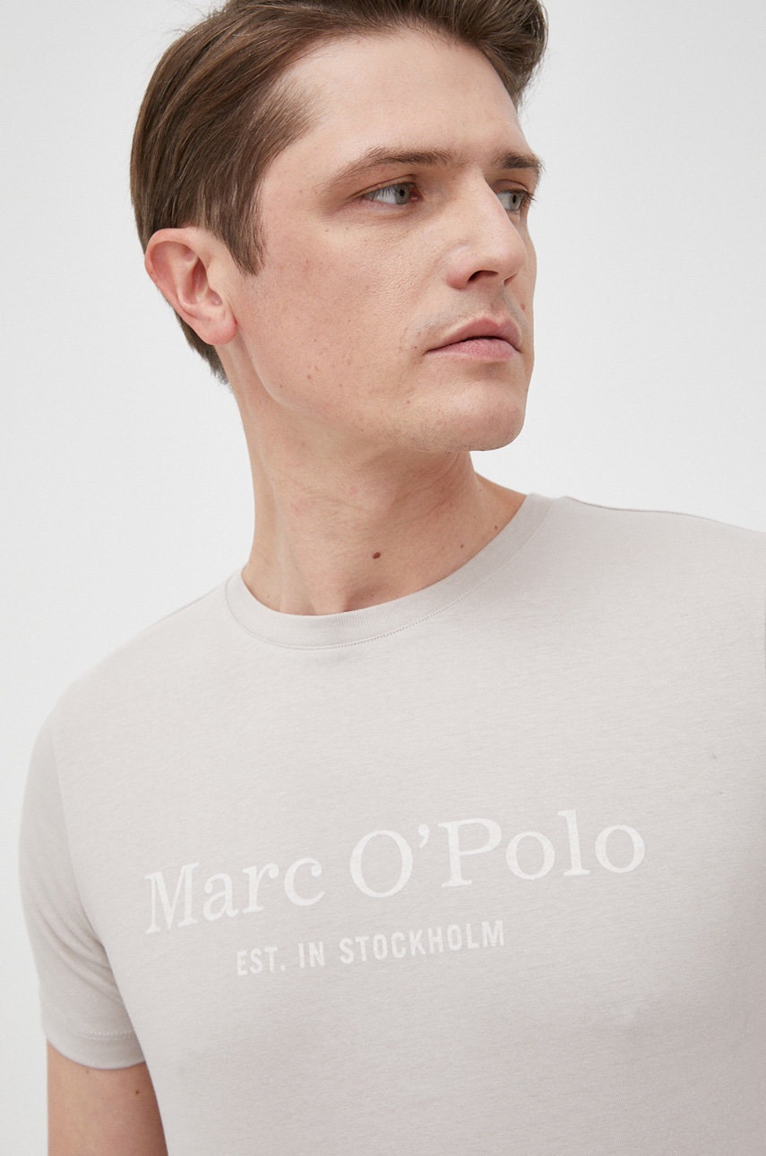 

Памучна тениска Marc O'Polo в сиво с принт, Сив