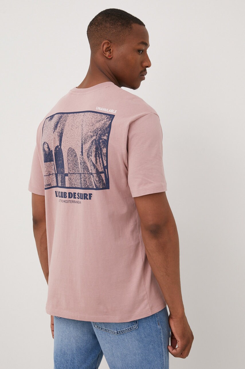 Only & sons tricou din bumbac culoarea roz, cu imprimeu
