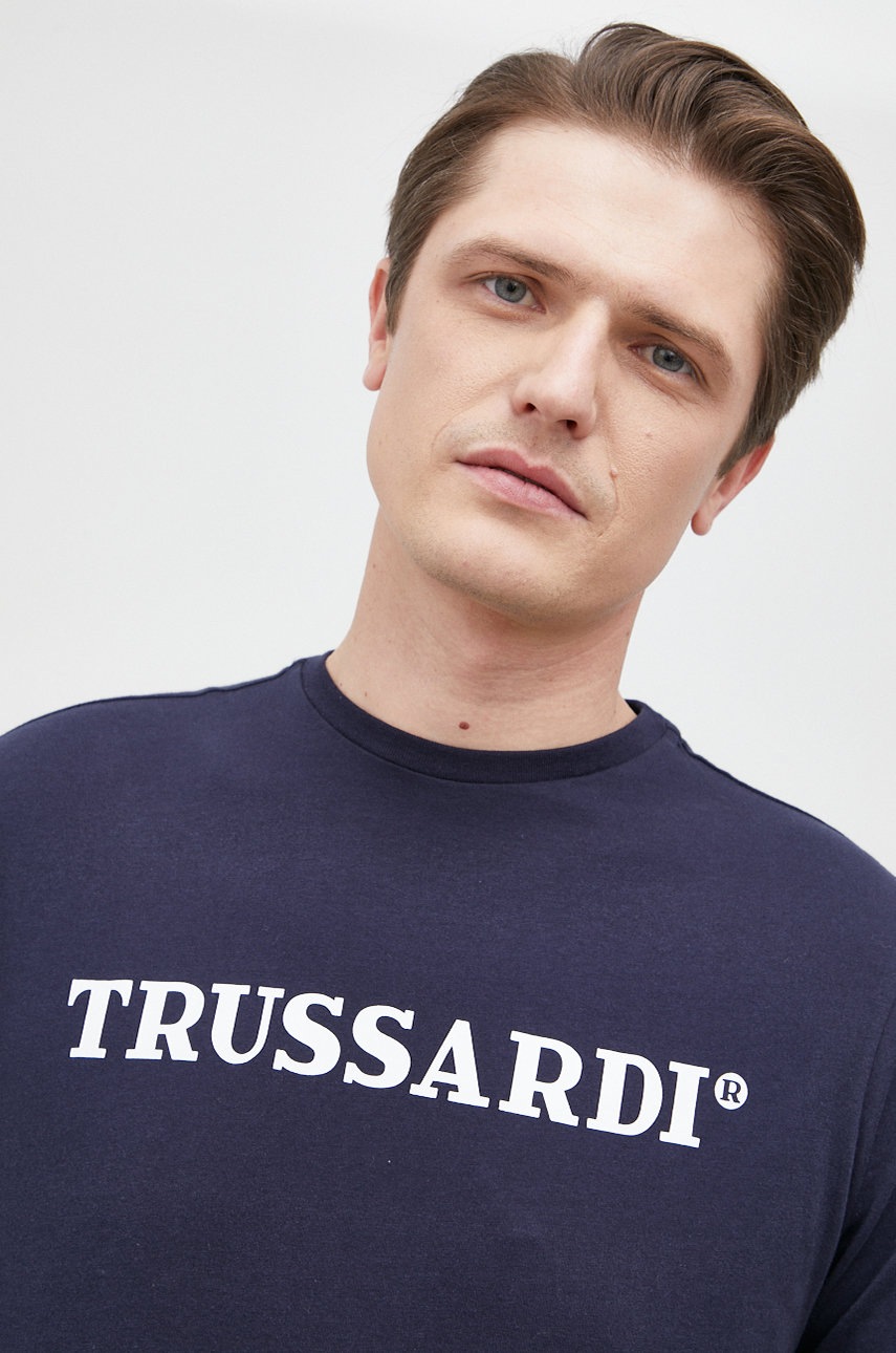 

Бавовняна футболка Trussardi колір синій з принтом