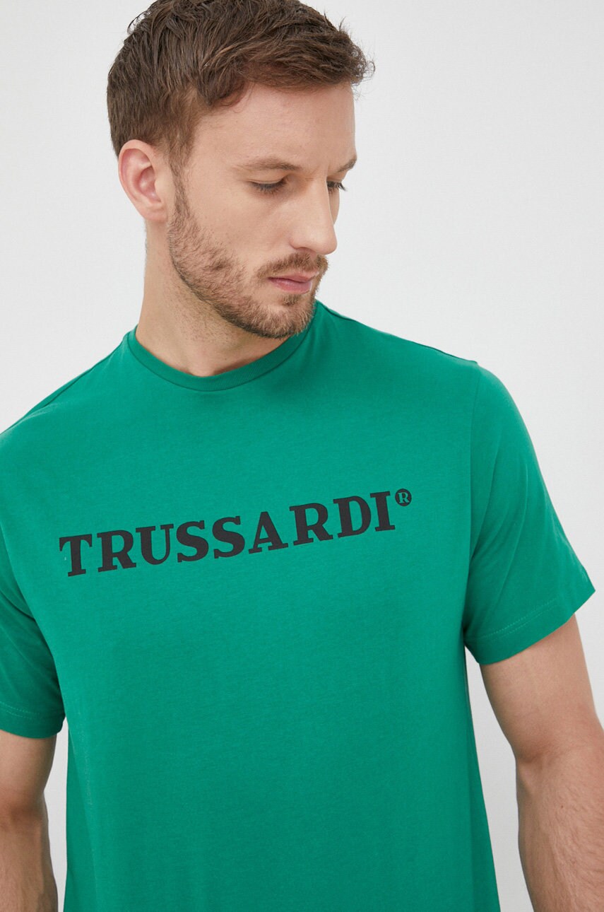 

Памучна тениска Trussardi в зелено с принт, Зелен