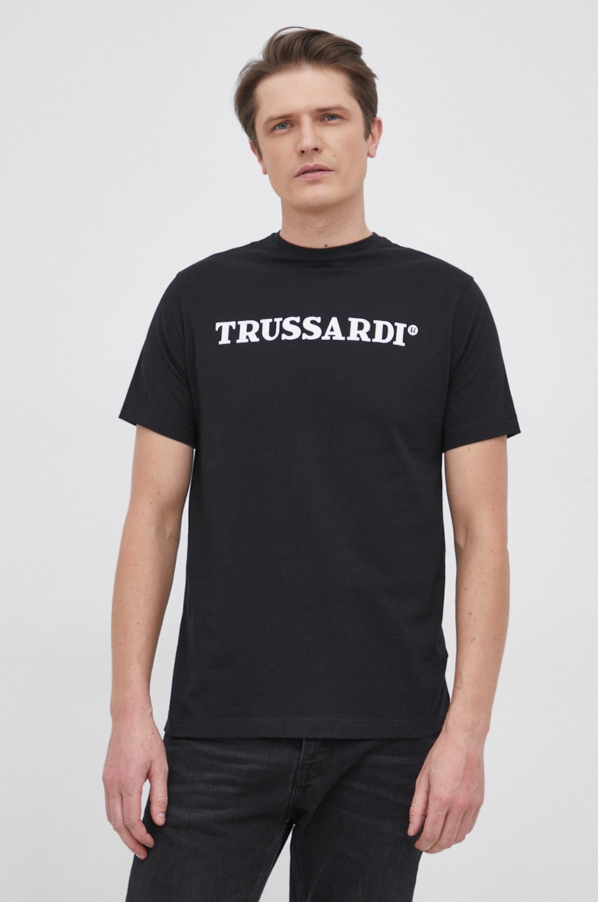 

Бавовняна футболка Trussardi колір чорний з принтом