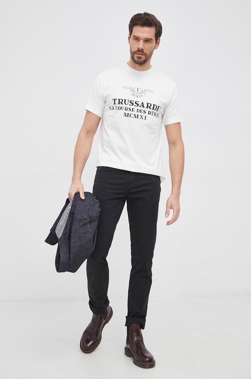 

Хлопковая футболка Trussardi цвет белый с принтом