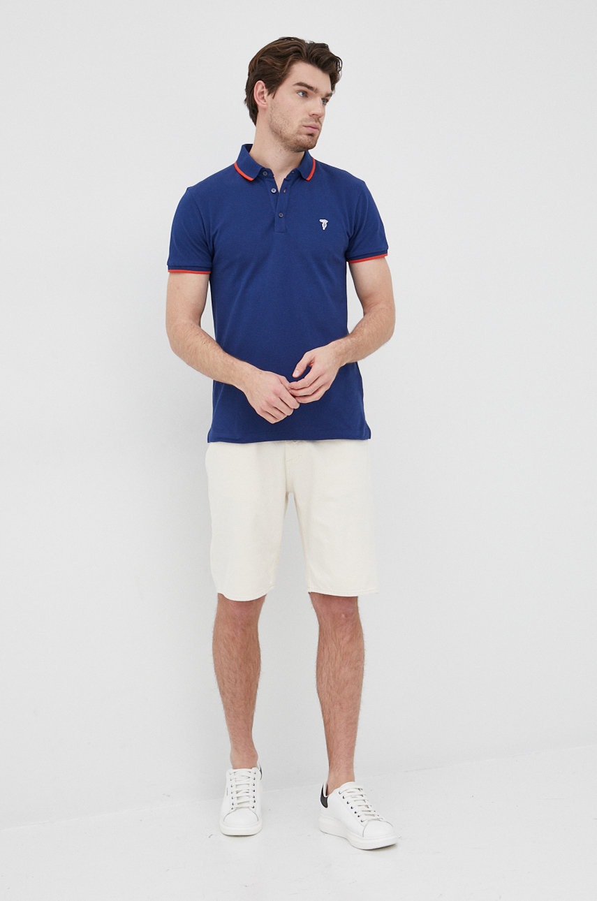 

Хлопковое поло Trussardi цвет синий гладкий