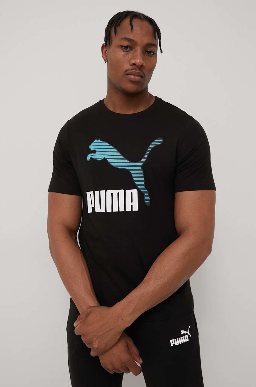 

Памучна тениска Puma 53465201 в черно с принт, Черен