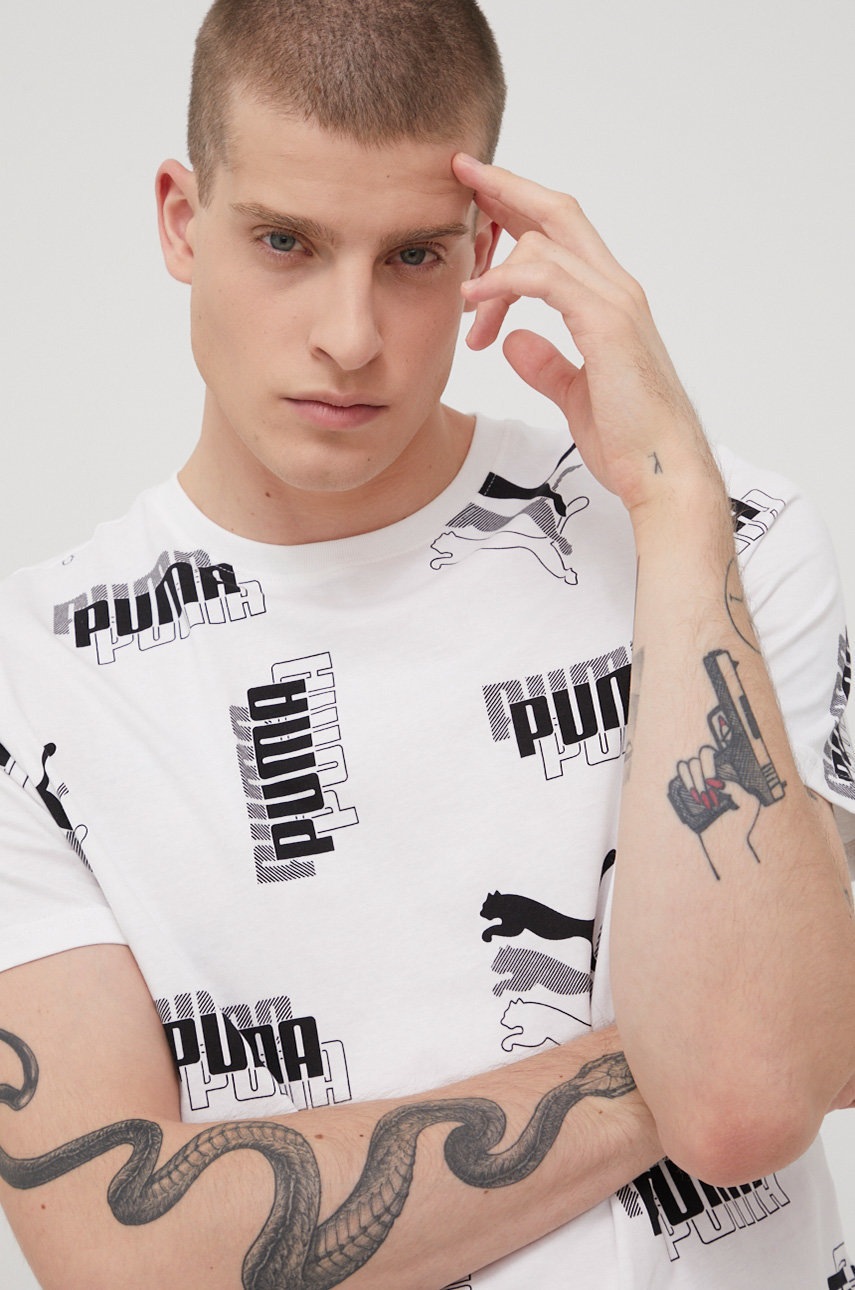 

Памучна тениска Puma 84738302 в бяло с десен, Бял