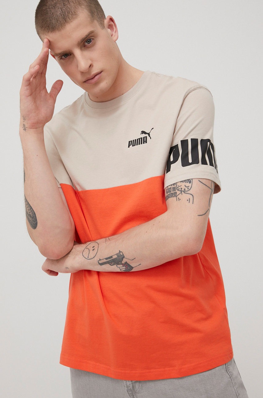 

Памучна тениска Puma в бежово с принт, Бежов