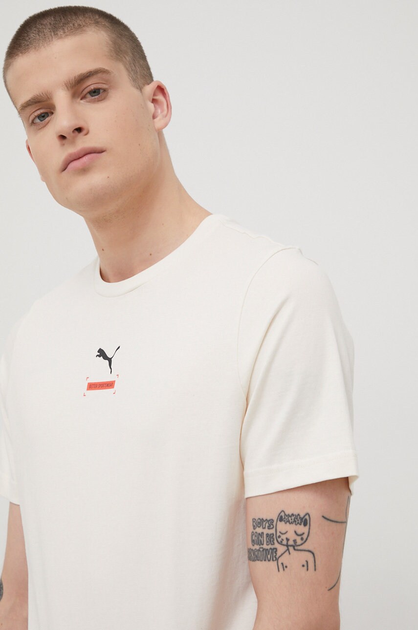 

Памучна тениска Puma 84746599 в бежово с принт, Бежов