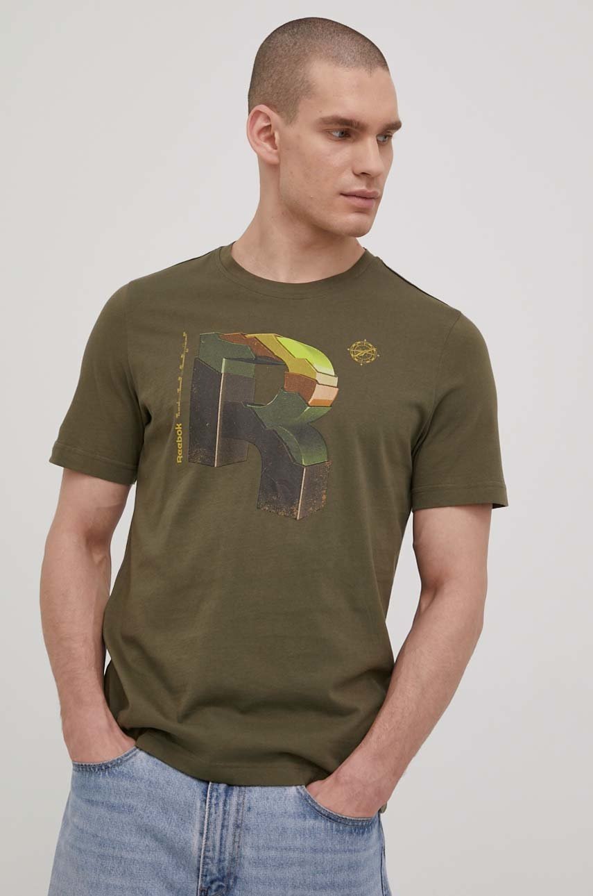 

Памучна тениска Reebok HB7247 в зелено с принт, Зелен