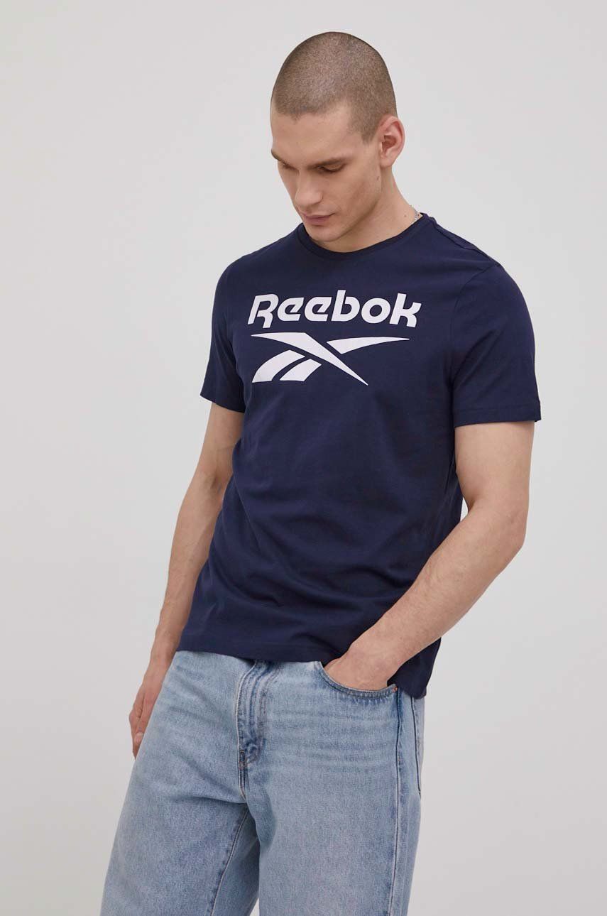 Reebok tricou din bumbac HD4220 culoarea albastru marin, cu imprimeu albastru imagine noua